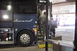 Agents for Customs and Border Protection board a Greyhound bus headed for Portland at the Spokane Intermodal Center, a terminal for buses and Amtrak, in Spokane.