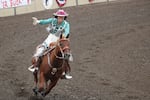 Kayla Fossek makes her grand entry into the arena at Pendleton Round-Up in Pendleton, Ore., Sept. 11, 2024, in this photo provided by the Confederated Tribes of the Umatilla Indian Reservation. Fossek is the first Native American named Round-Up Queen since 1953.