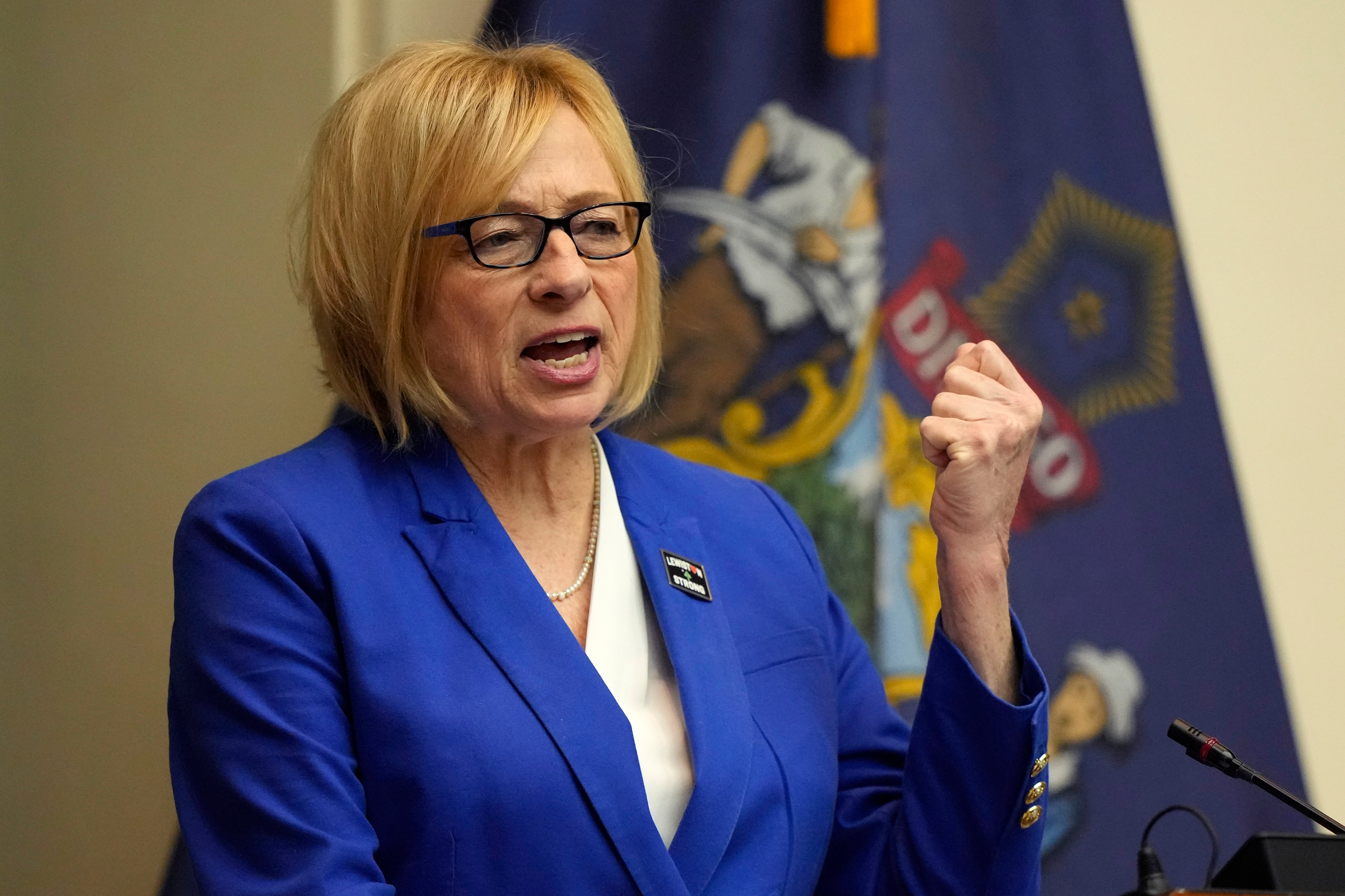 FILE - Democratic Gov. Janet Mills delivers her State of the State address, Jan. 30, 2024, at the State House in Augusta, Maine.