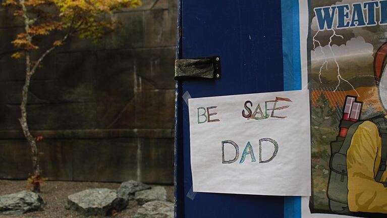 A child's sign posted at the camp in Glendale, Ore. where more than 3,000 firefighters have gathered to fight the Douglas Complex fires. 