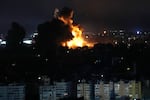 Flames rise from Israeli airstrikes in Dahiyeh, Beirut, Lebanon, Friday