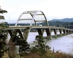 The Alsea Bay Bridge connecting Waldport, Oregon, to Bayshore.