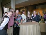 Celebrating the launch of the Oregon Experience series with (left to right) Tom Shrider, Jack Berry, Nadine Jelsing, Eric Cain, Mike Midlo, Kami Horton and Jeff Douglas