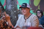 Portland District 4 City Council candidate Jayne Cronlund talks to a voter during a candidate speed dating event in Portland, Ore., Sept. 18, 2026. 