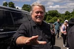 Former White House chief strategist Steve Bannon arrives for a news conference outside a federal correctional facility in Danbury, Connecticut, on July 1, 2024.