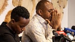 Kenyan journalist and human rights activist Boniface Mwangi (R) and Ugandan activist Agather Atuhaire (L) during a joint press conference in Nairobi on June 2, 2025 following their three-day detention and alleged torture by Tanzanian authorities.