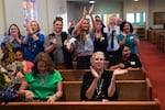 People cheer to celebrate the return of Bethany Lutheran Church to Portland Indegenous organization NAYA on June 24, 2026 in Portland, Ore.
