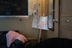An “ICE out” protest sign from David Douglas High School’s recent walk-out leans against the wall in Aline Alvarez Garcia’s classroom, where many Latino Student Union members relax during lunch, at David Douglas High School in Portland, Ore., on Feb. 20, 2026.