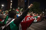 A woman raises her fist while she shouts slogans during a  demonstration against Israel's attacks on Gaza, in Mexico City,  April 13.