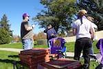 Field organizers from SEIU provide union workers at Eastern Oregon University in La Grande with Pizza Hut to celebrate the tentative collective bargaining agreement reached Monday, Sept. 28, 2026, just before a strike was scheduled to begin.