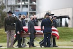 Pallbearers Colton Sahota, Devin DaCunha, Jason Wilson, Jimmy Hillin, Troy Rawlins and Max Musich escort Vancouver police officer Donald Sahota's casket into a memorial. Sahota died Jan. 29, 2021, afer being mistakenly shot by a Clark County Sheriff's Deputy.

