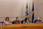 Portland Public School board members listen to public comments during a meeting on May 28, 2019.