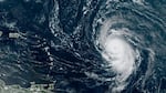 Hurricane Lee formed a well-defined eye wall on Thursday. The storm is seen here in a satellite image from around noon ET Thursday, showing the Leeward Islands and Puerto Rico to the west.