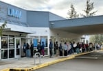 A line of people out the door and around the side of the building of the DMV in Portland, Ore. off of Powell Blvd. on March 27, 2025, 41 days before the REAL ID deadline of May 7, 2025.