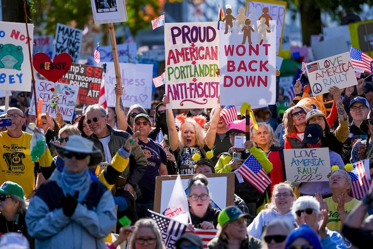 A peaceful day of No Kings protests across Oregon ends with a show of force  in Portland - OPB