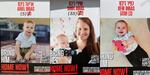 This combination of pictures created on February 20, 2025 shows posters bearing the portraits of Israeli hostages Shiri Bibas (C) and her two children Ariel (L) and Kfir (R), held in the Gaza Strip since the October 7, 2023 attack by Hamas militants, set up on a square outside the Tel Aviv Museum of Art, on January 21, 2025.