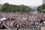 Philadelphia: Demonstrators fill Eakins Oval in front of the Philadelphia Museum of Art.
