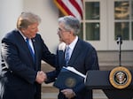 Former President Trump shakes hands with Powell during a press event in the Rose Garden at the White House in Washington, D.C., on Nov. 2, 2017. Trump nominated Powell as Fed chair to replace Janet Yellen at the helm of the central bank.