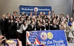 In this provided image, members of Grant High School's constitution team pose for a group photo after winning 3rd place in the "We The People: The Citizen and the Constitution” finals in Bethesda, Md., on April 19, 2026.
