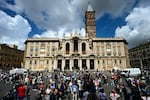 People on Friday visit the Basilica of St. Mary Major, where Pope Francis will be buried after his funeral in the Vatican, in Rome.
