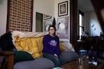 Ruth Eddy at her home where she lives with five roommates in Portland, Ore., Friday, March 14, 2020. Eddy works as a bartender at the Moda Center and learned the NBA suspended its season at the start of her shift.