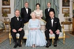 November 18, 2007: Queen Elizabeth II (center) and Prince Philip (right front) are joined by Prince Charles (left front), Prince Edward (right back), Princess Anne (center back) and Prince Andrew (left back).