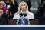 Virginia Governor Abigail Spanberger speaks after being sworn into office at the Virginia State Capitol in January. Spanberger will deliver the official Democratic response to President Trump's State of the Union address.