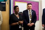 Tubman Middle School Principal Natasha Butler, left, and PPS Superintendent Guadalupe Guerrero speak to reporters.