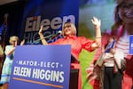 Miami mayor-elect Eileen Higgins celebrates at a watch party after winning the Miami mayoral runoff election, Tuesday, Dec. 9, 2025, in Miami.
