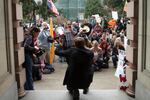 Gavin Seim, an Internet media personality who played a key role in the end of the occupation, speaks to the crowd of protesters outside the federal courthouse in Portland on March 5, 2016.