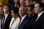 Guests including Mark Zuckerberg, Jeff Bezos, Sundar Pichai and Elon Musk, arrive before the 60th Presidential Inauguration in the Rotunda of the U.S. Capitol in Washington, Monday, Jan. 20, 2025.