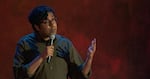 Hari Kondabolu performing during his Netflix comedy special "Warn Your Relatives" in 2018. Kondabolu released his debut record on Kill Rock Stars in 2014.