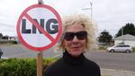 Jordan Cove LNG project protester at a public meeting in Coos Bay.