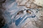 The ceiling in Pure Imagination cave. The clear blue ice formed when winter rains pooled on the glacier or filled a crevasse and then re-froze when the temperature dropped. 