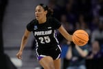 Portland guard Kianna Hamilton drives during the second half of a first-round college basketball game against Kansas State in the women's NCAA Tournament in Manhattan, Kan., Friday, March 22, 2024, in Manhattan, Kan.