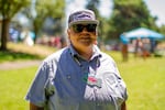 Corrine Sams, an elected member of the Umatilla board of trustees and chair of the board of commissioners for the Columbia River Inter-Tribal Fish Commission, poses for a photo at the second annual Lamprey Celebration, hosted in 2023 by Yakama Nation.