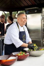 Chef Jack Strong, executive chef of JORY Restaurant in Newberg, Ore., mixes a salad.