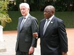 Former US President Bill Clinton, left, and South Africa's President Cyril Ramaphosa arrive to lay a wreath at a ceremony to mark the 30th anniversary of the Rwandan genocide, held at the Kigali Genocide Memorial, in Kigali, Rwanda, Sunday, April 7, 2024. Rwandans are commemorating 30 years since the genocide in which an estimated 800,000 people were killed by government-backed extremists.