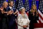 Susie Wiles (2nd R), senior advisor to Republican presidential nominee, former U.S. President Donald Trump's campaign, is recognized for her work during an election night event at the Palm Beach Convention Center on Nov. 6, in West Palm Beach, Fla.