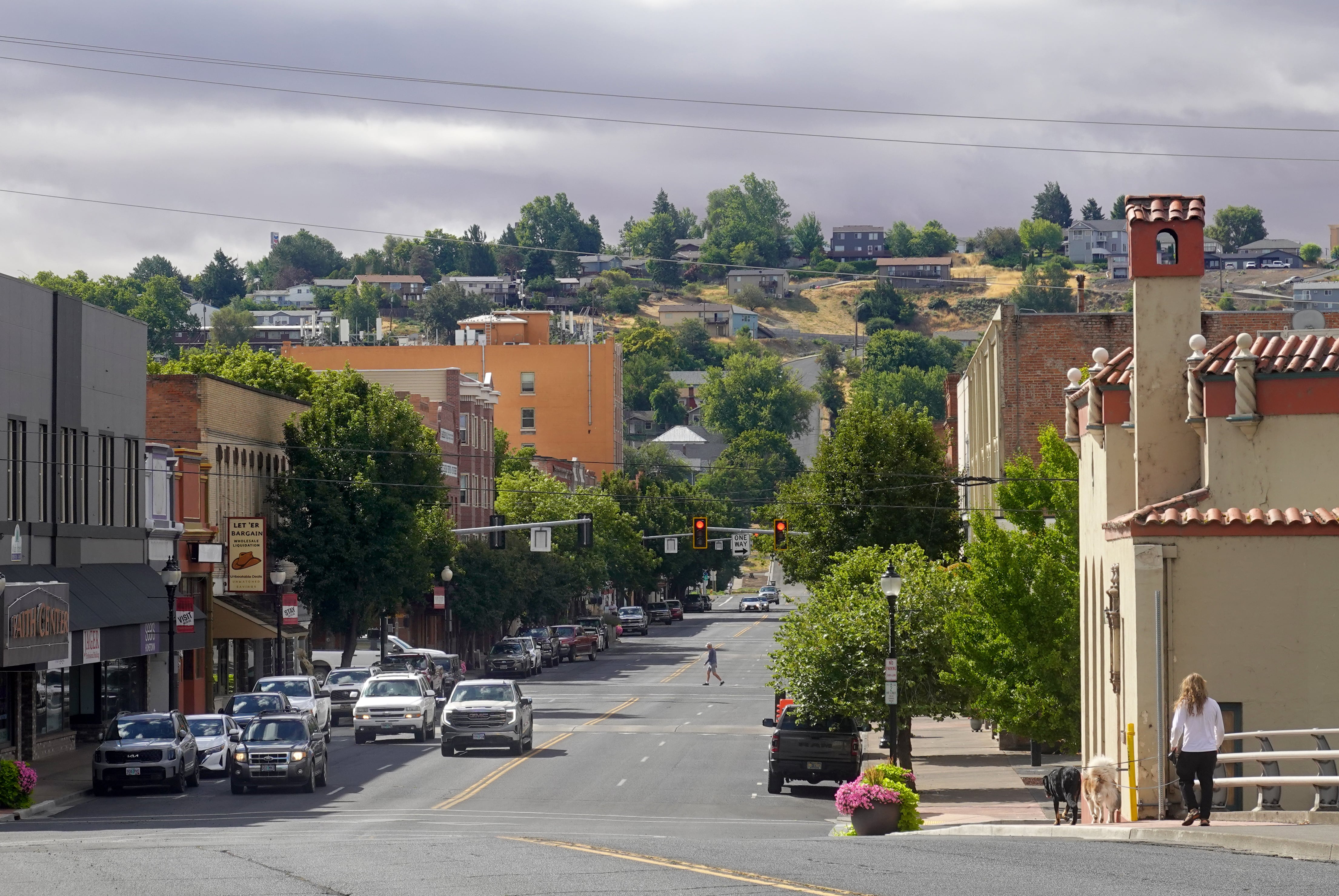 A view of downtown Pendleton, Ore. from the Main Street Bridge on Aug. 7, 2025.