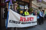 Activists at the May 28, 2017 protest in Vancouver, BC opposing the Trans Mountain pipeline expansion.