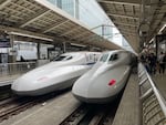 Shinkansen trains prepare to depart from Tokyo Station on Sept. 28, 2024.