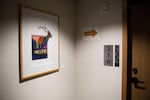 Artwork by Thomas Stream hangs outside a unit in Nesika Illahee in the Cully neighborhood in Portland, Ore., Wednesday, Jan. 29, 2020. Nesika Illahee is an affordable housing community developed in partnership with the Siletz tribes to address homelessness.