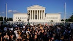Protesters filled the street in front of the Supreme Court after the court's decision to overturn Roe v. Wade on June 24, 2022. Nearly a year later, 61% of respondents to a new Gallup poll said overturning Roe was a "bad thing."