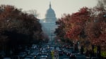 The U.S. Capitol dome is seen as traffic fills North Capitol St. on Nov. 23, 2021.