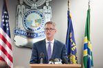 Portland Mayor Ted Wheeler speaks at the introduction of his pick to become Portland's next police chief, Danielle Outlaw.