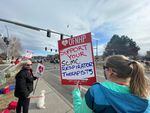 More than 100 people picketed near St. Charles Medical Center in Bend on Jan. 30 and Feb. 1, to support medical technicians who say their wages have fallen behind living costs like housing, food, and childcare.