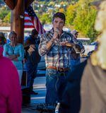 Congressional candidate Joe Kent speaks to a crowd of volunteers in Kalama, Washington, in September. Kent, a career soldier and Gold Star husband, has sought out the most conservative wings of Southwest Washington voters.
