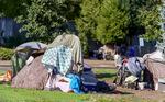 Homeless encampment in North Portland near N Rosa Parks Way exit on I-5, Oct. 11, 2021.
